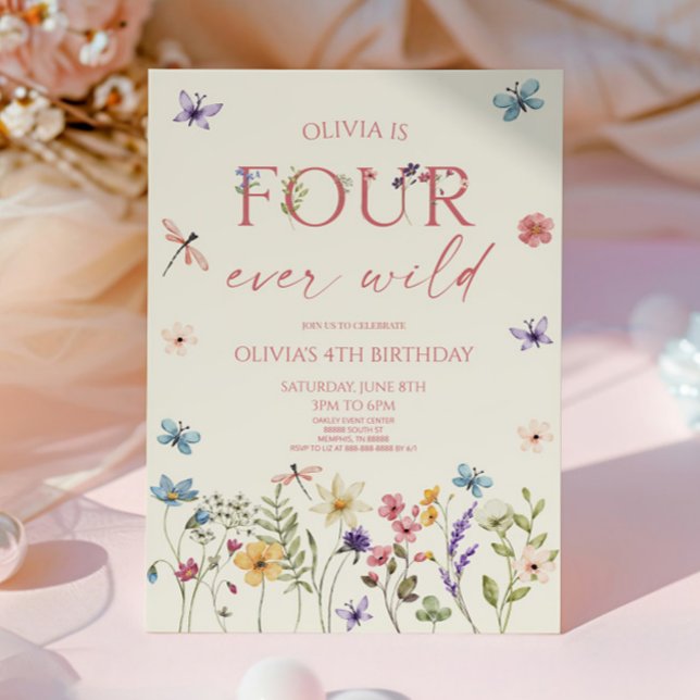 Convites Four Ever Wild Wildflower 4th Birthday Party (Criador carregado)