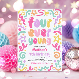 Convites Four Ever Young Confetti Balloon 4th Birthday 