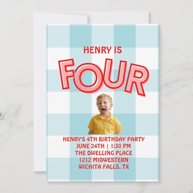 Convites FOUR fourth birthday invitation for boys (Frente)