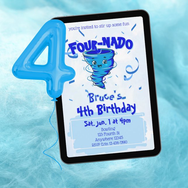 Convites Four-Nado Blue Tornado 4th Birthday (Criador carregado)
