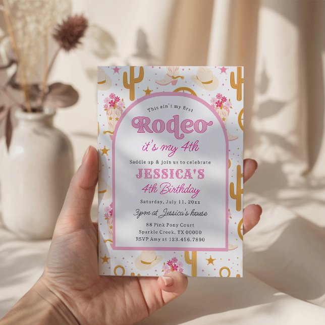 Convites Fourth Rodeo Pink Cowgirl 4th Birthday (Criador carregado)