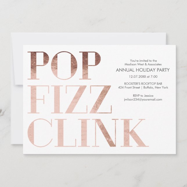 Convites Foux Fizz Clink Faux Foul Foliday Business Party (Frente)