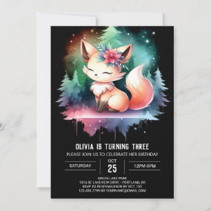 Convites Fox Aniversário Elegante de Aquarela