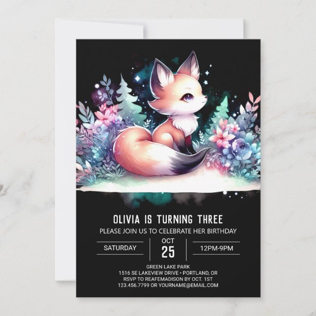 Convites Fox Birthday digital minimalista (Frente)