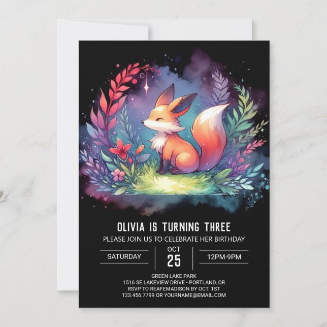 Convites Fox Birthday digital minimalista da Dreamalist (Frente)