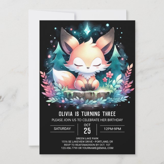 Convites Fox Birthday minimalista encantada digital (Frente)