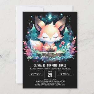 Convites Fox Birthday minimalista encantada digital