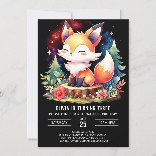 Convites Fox Birthday, Pastel Woodland (Frente)