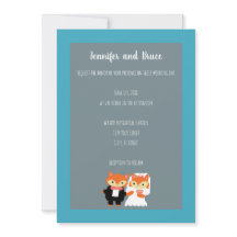 Fox Bride Groom Cute Teal Cinza Personalizar Casam