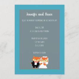 Convites Fox Bride Groom Cute Teal Cinza Personalizar Casam