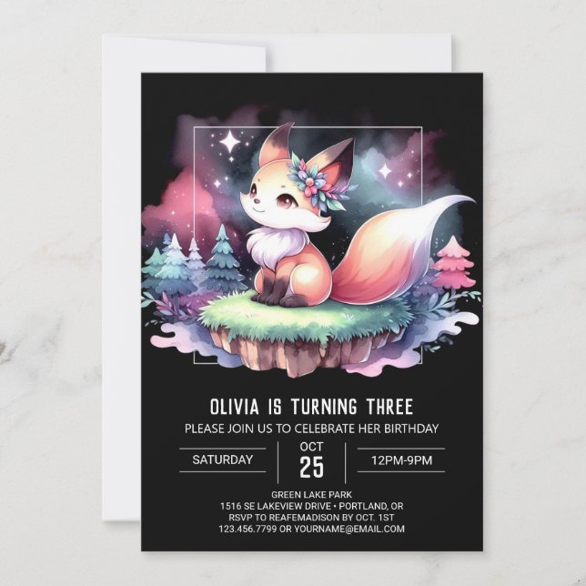 Convites Fox digital de Aniversário da Pequena Magia (Frente)