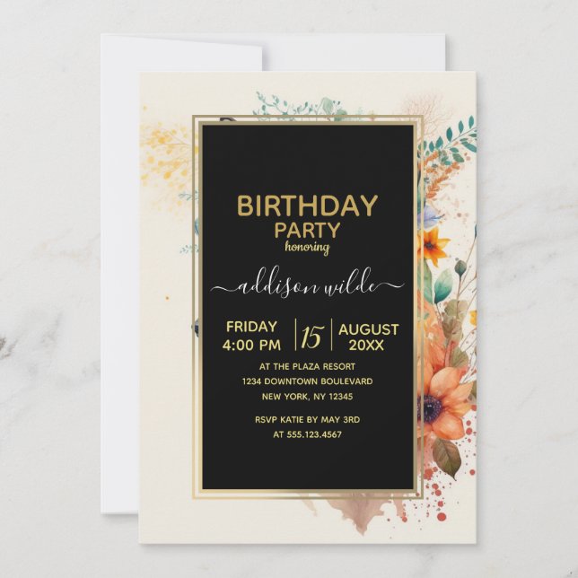 Convites Fox Flower Crown Watercolor                        (Frente)