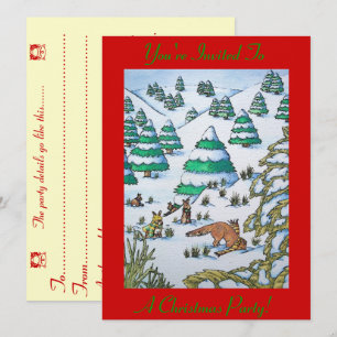 Convites fox fox e coelhos, a cena da neve, o natal convida