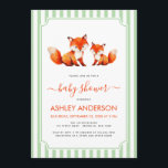 Convites Fox Mama and Baby Shower Pale Green Stripes Cute<br><div class="desc">For a baby shower with fox / woodland / forest animals theme. The text is in a pale green frame on a pale green stripes background. In the upper part of the frame, above the text, there are 2 cute red foxes, the bigger mama fox and the smaller baby fox...</div>