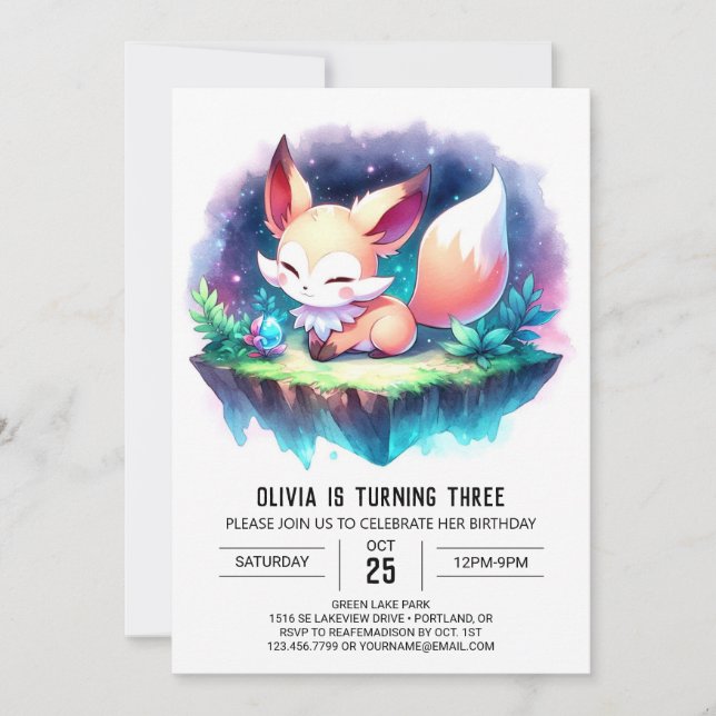 Convites Fox Nature Fox Birthday digital (Frente)