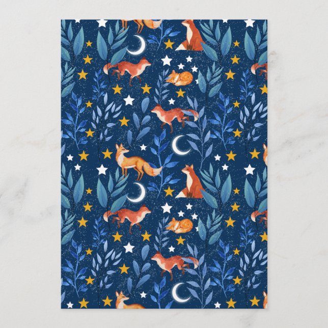 Convites Fox Night Forest Celestial Seamless Pattern (Frente)
