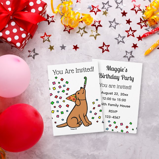 Convites Fox Red Labrador Confetti Festa de aniversário (Fox Red Labrador Confetti Birthday Party Invitation for Labrador Owners.  Cartoon art design.)