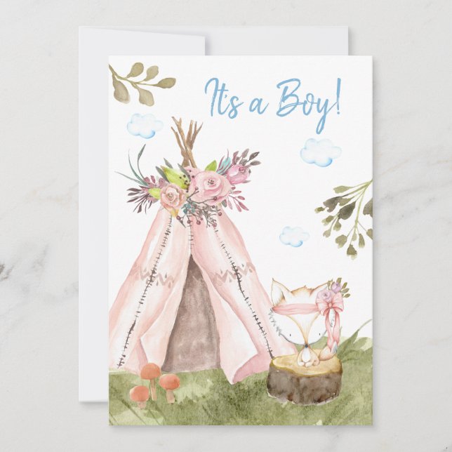 Convites *~* Fox Teepee Tent Boho Woodland Boy (Frente)