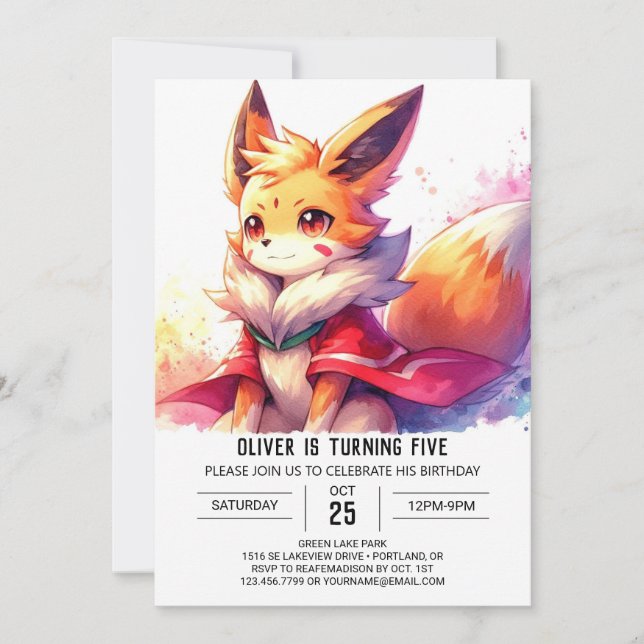 Convites Fox Whimsic Digital Aniversário (Frente)