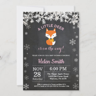 Convites Fox Winter Girl Chá de fraldas Chalkboard Invitat