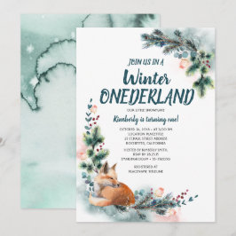 Convites Fox Woodland Winter Onederland Baby Festa de anive