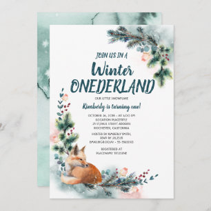 Convites Fox Woodland Winter Onederland Baby Festa de anive