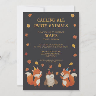 Convites Foxes and Owl Woodland Fall Kids Birthday Party