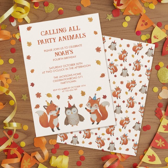 Convites Foxes and Owl Woodland Fall Kids Birthday Party (Criador carregado)
