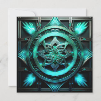 Convites Fractal em Moldura no Estilo Mandala Azul Ártico