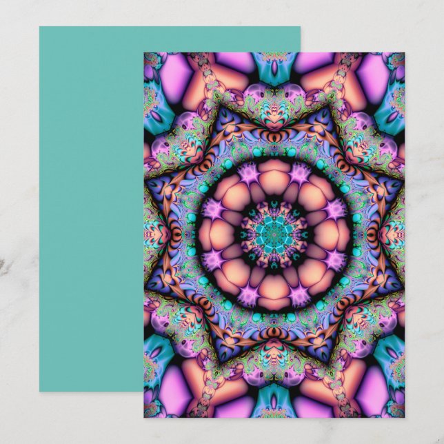 Convites Fractal Mandala Floral Psicodélico (Frente/Verso)