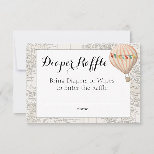Convites Fralda Raffle Card Hot Air Balloon Girl (Frente)