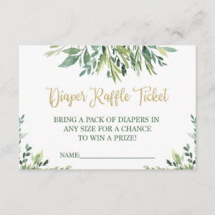Convites Fralda Raffle Ticket Greenery - Folhas Verde Simpl