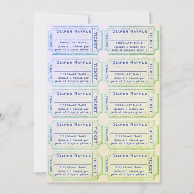 Convites Fralda Raffle Tíquetes Azul Verde (Frente)