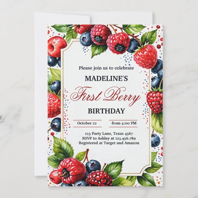 Convites Framboesa de framboesa Berry - Primeira parte prim (Frente)