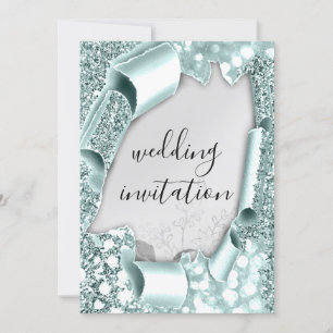 Convites Frame 3D de Efeito Casamento Florais Silver Aqua M