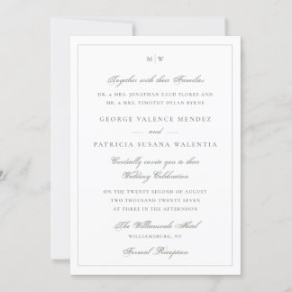 Convites Frame Classic Monogram Sage Gray White Wedding
