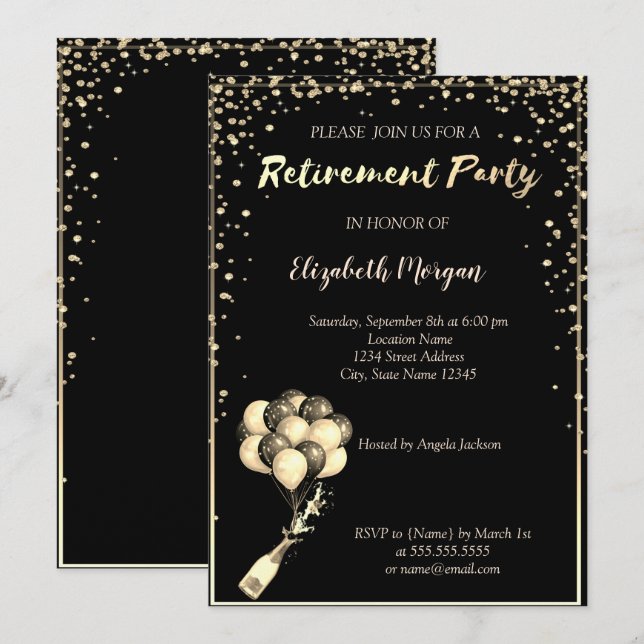 Convites Frame de Ouros Elegantes, Ballons, Partido da Refo (Frente/Verso)