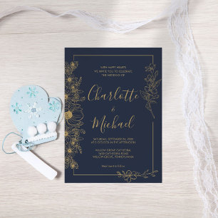 Convites Frame Dourado da Flor do marinho e Casamento Elega