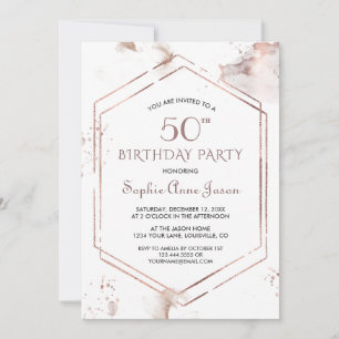Convites Frame Dourado do Rosa de luxo Washes 50º aniversár