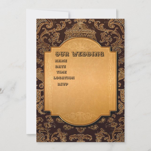 Convites Frame Dourado Elegante e Castanho (Frente)