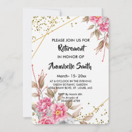 Convites Frame Dourado geométrico     Floral RosaRetirement