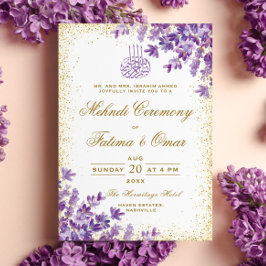 Convites Frame Dourado, Lavanda Roxa, Cerimônia Islâmica