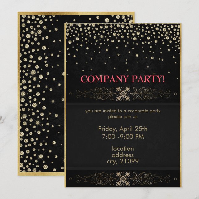 Convites Frame E Pontos Da Glitter Dourados (Frente/Verso)