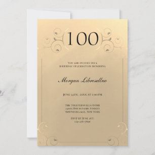 Convites Frame Elegante Dourado 100º Aniversário