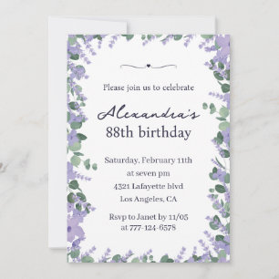 Convites Frame Floral da Lavanda Elegante 88 anos