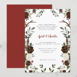 Convites Frame Floral do Peitoril Vermelho-Ivory Boho