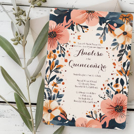 Convites Frame Floral Suave Quinceañera PERSONALIZADO