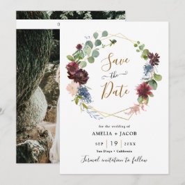 Convites Frame geométrico Borgonha Marinho Floral Salvar a 