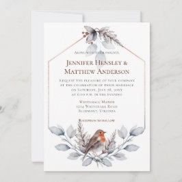 Convites Frame Geométrico Cinza Prateado Deixa Pássaro