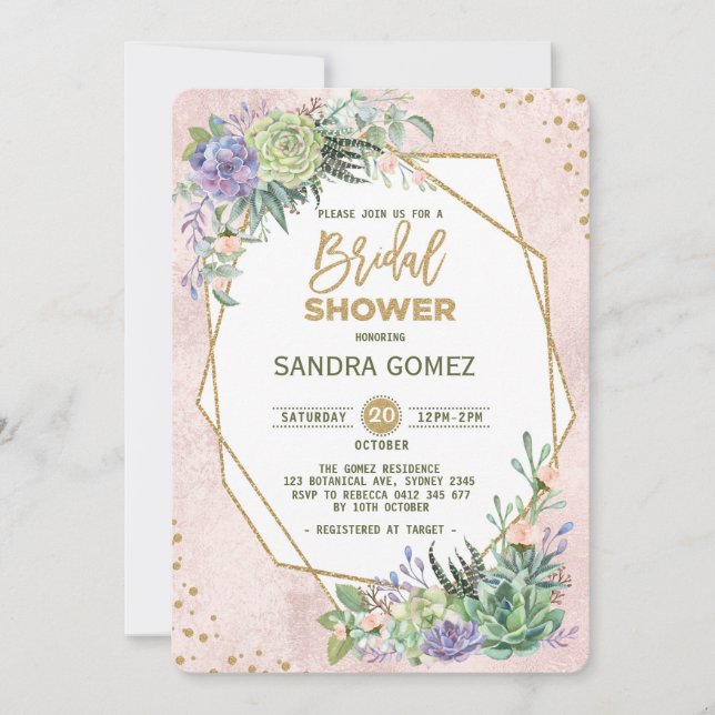 Convites Frame Geométrico Fiesta Chá de panela Cactus Invit (Frente)